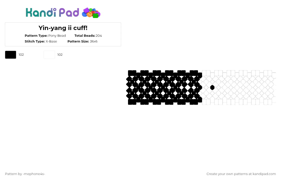 Yin-yang ii cuff! - Pony Bead Pattern by -mephone4s- on Kandi Pad - black,white
