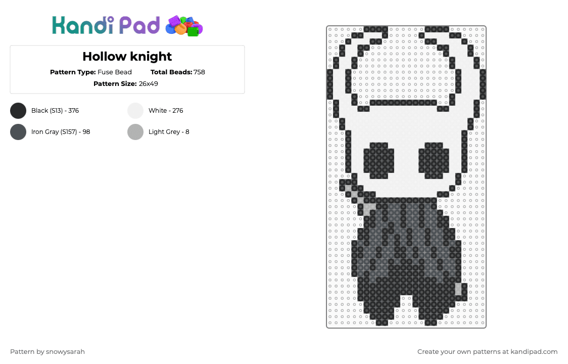 Hollow knight - Fuse Bead Pattern by snowysarah on Kandi Pad - white,purple