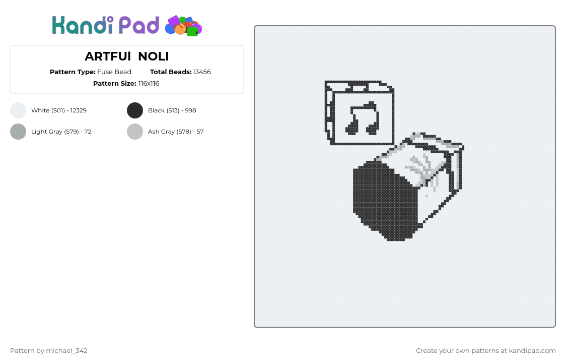 ARTFUl  NOLI - Fuse Bead Pattern by michael_342 on Kandi Pad - white,beige,gray