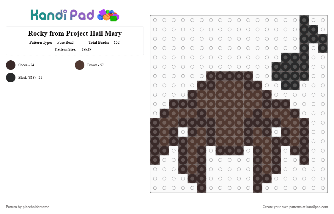 Rocky from Project Hail Mary - Fuse Bead Pattern by placeholdername on Kandi Pad - brown