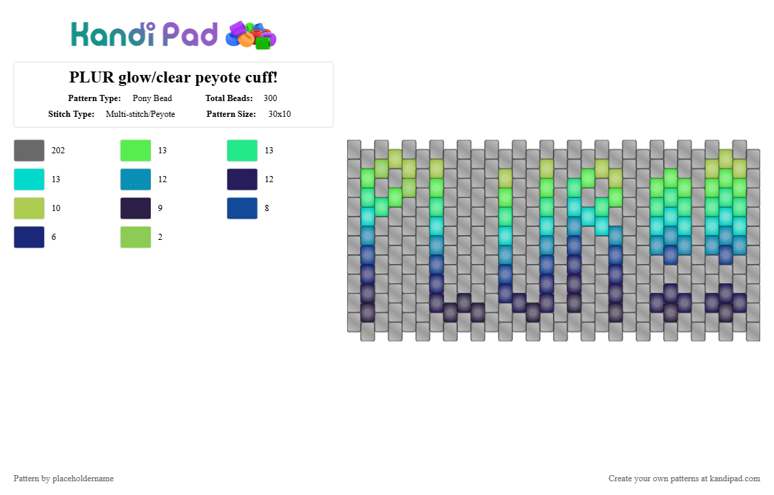 PLUR glow/clear peyote cuff! - Pony Bead Pattern by placeholdername on Kandi Pad - gray