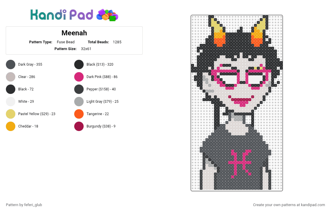 Meenah homestuck - Fuse Bead Pattern by feferi_glub on Kandi Pad - gray,beige
