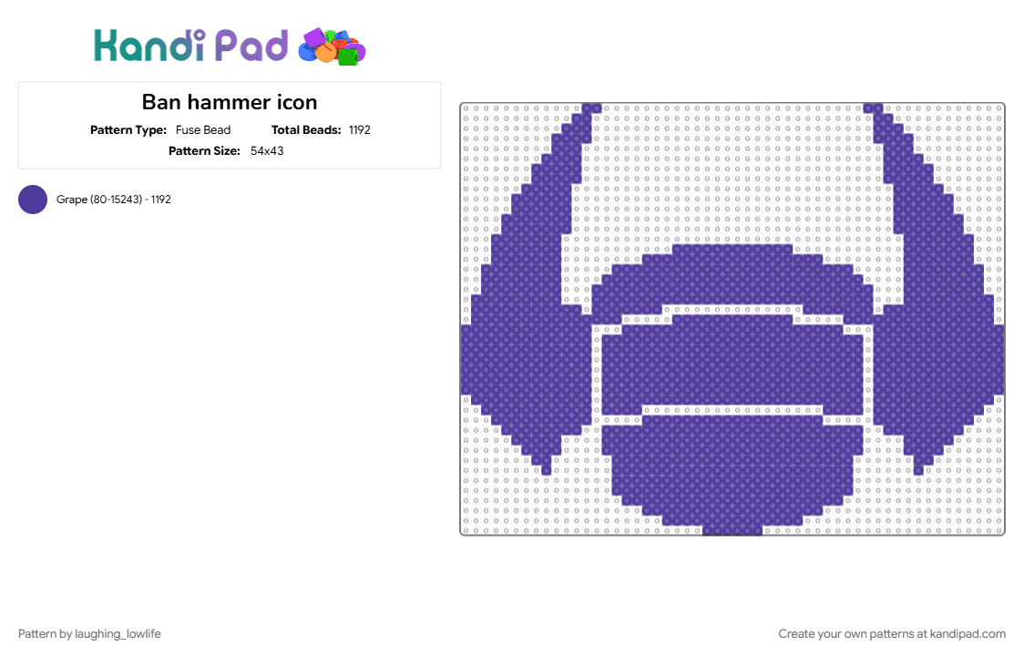Ban hammer icon - Fuse Bead Pattern by laughing_lowlife on Kandi Pad - banhammer phighting, icon, phight, phighter, phighting, phighting roblox, phightingroblox, purple, roblox phighting