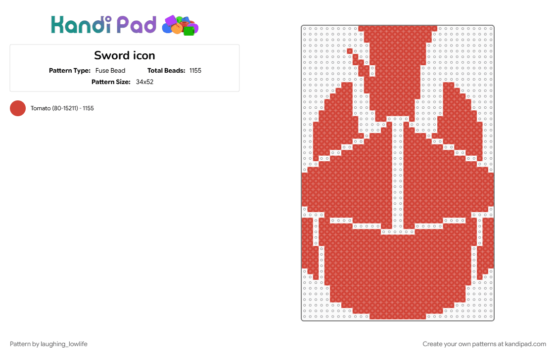 Sword icon - Fuse Bead Pattern by laughing_lowlife on Kandi Pad - icon, phight, phighter, phighting, phighting roblox, phightingroblox, red, roblox phighting, sword phighting