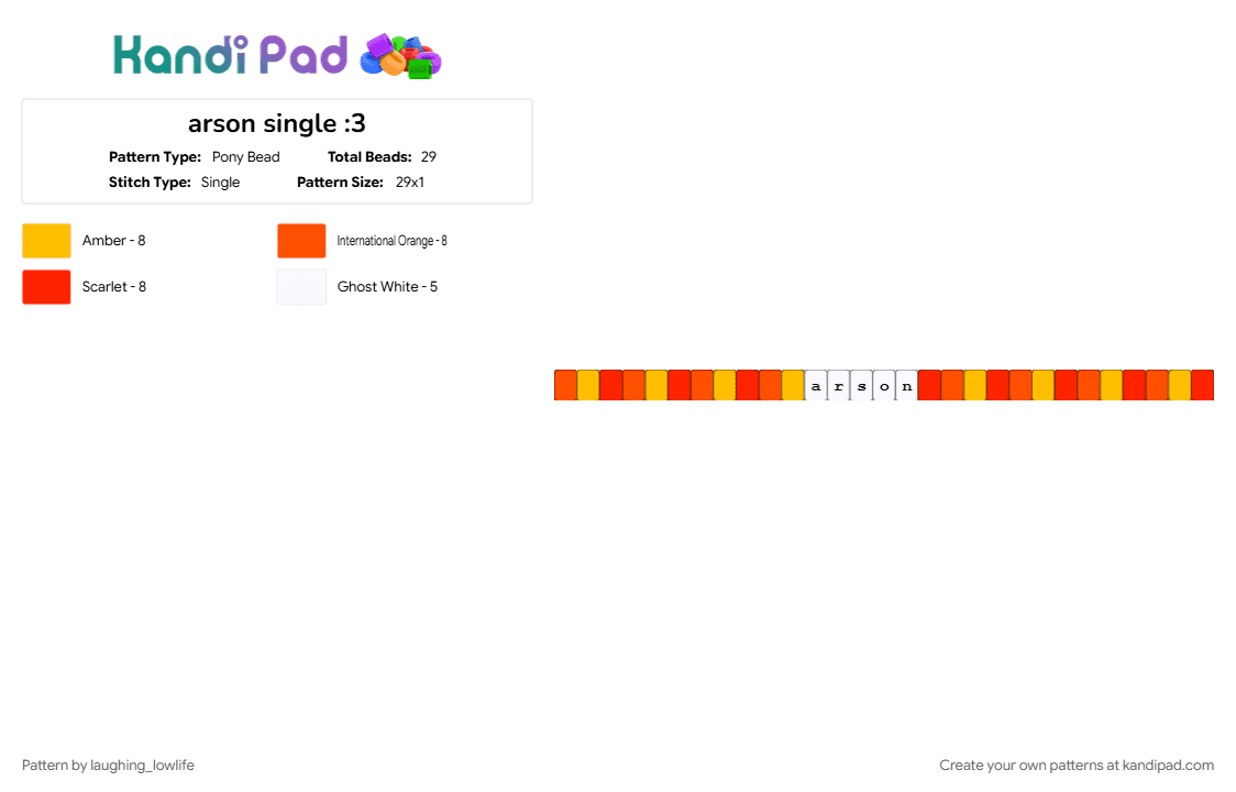 arson single :3 - Pony Bead Pattern by laughing_lowlife on Kandi Pad - bracelet, cotdfiery, orange, red, repeating, single, singles, yellow