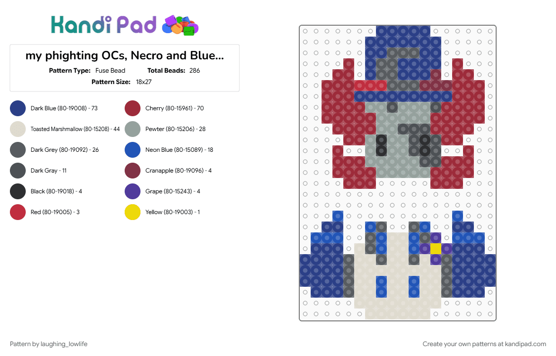 my phighting OCs, Necro and Blueberry - Fuse Bead Pattern by laughing_lowlife on Kandi Pad - beige, blue, gray, phight, phighter, phighting, phightingroblox, red