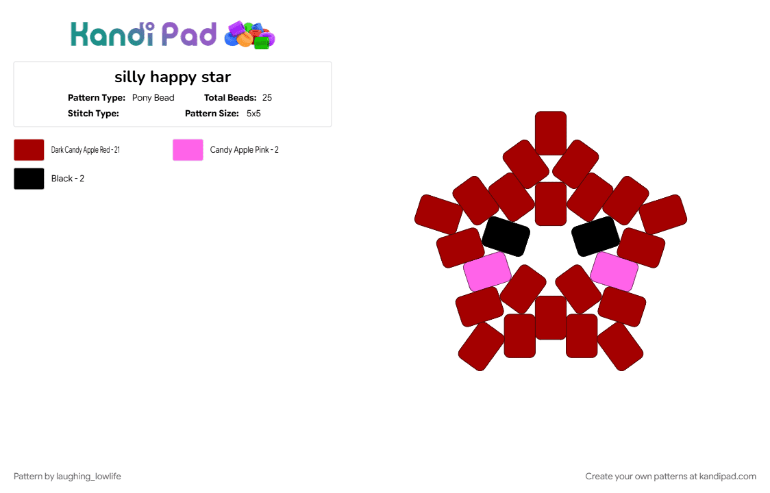 silly happy star - Pony Bead Pattern by laughing_lowlife on Kandi Pad - red