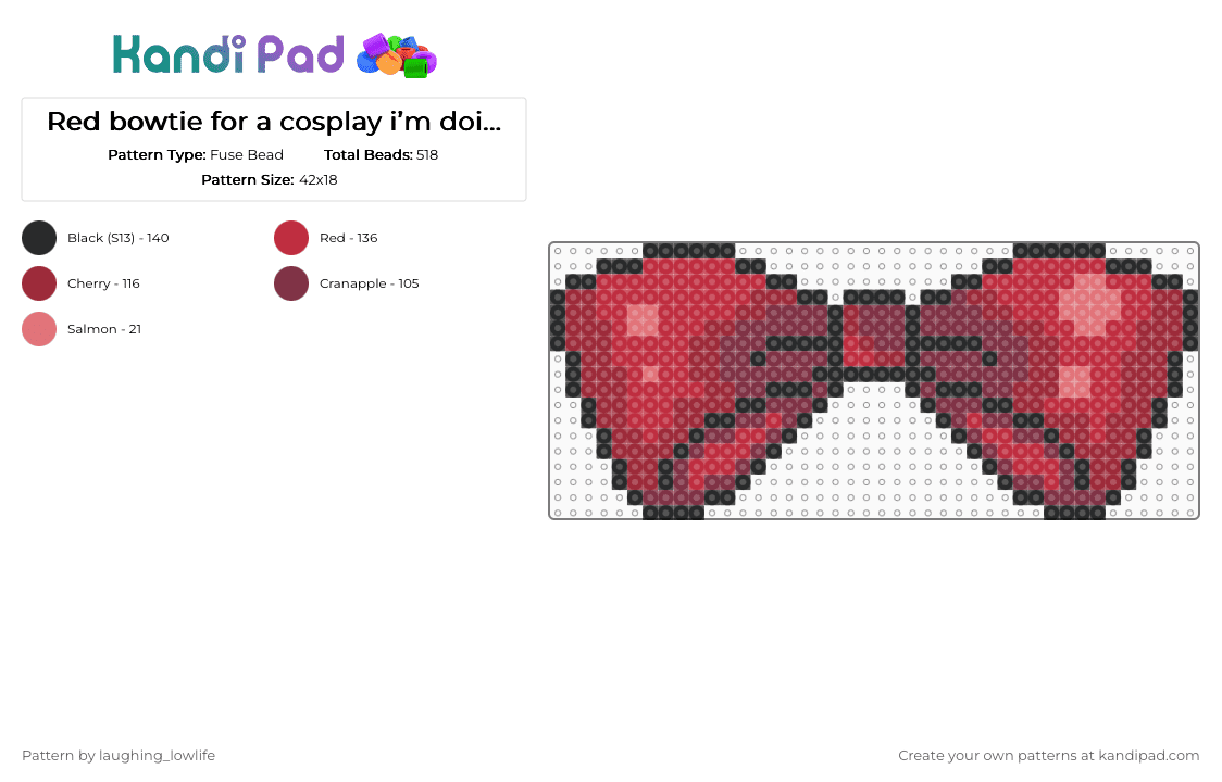 bowtie for a cosplay i’m doing 🥹 - Fuse Bead Pattern by laughing_lowlife on Kandi Pad - red,brown,cosplay,bow,bowtie,tie