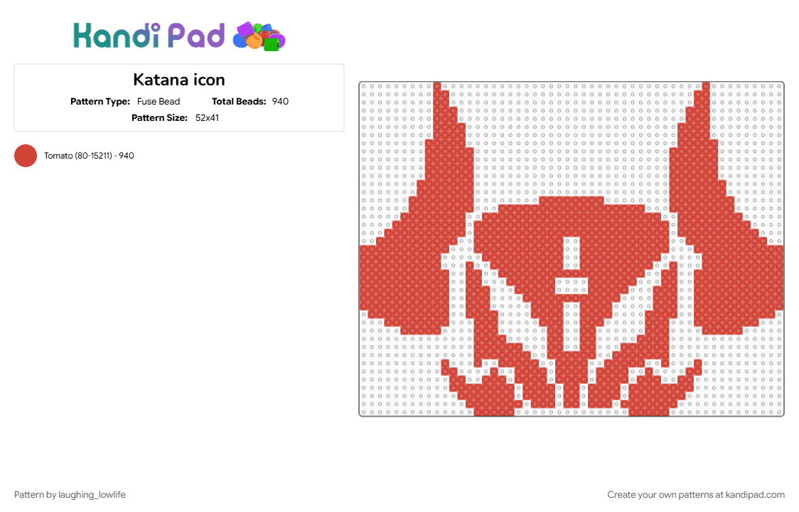 Katana icon - Fuse Bead Pattern by laughing_lowlife on Kandi Pad - icon, katanaphighting, phight, phighter, phighting, phighting roblox, phightingroblox, red, roblox phighting