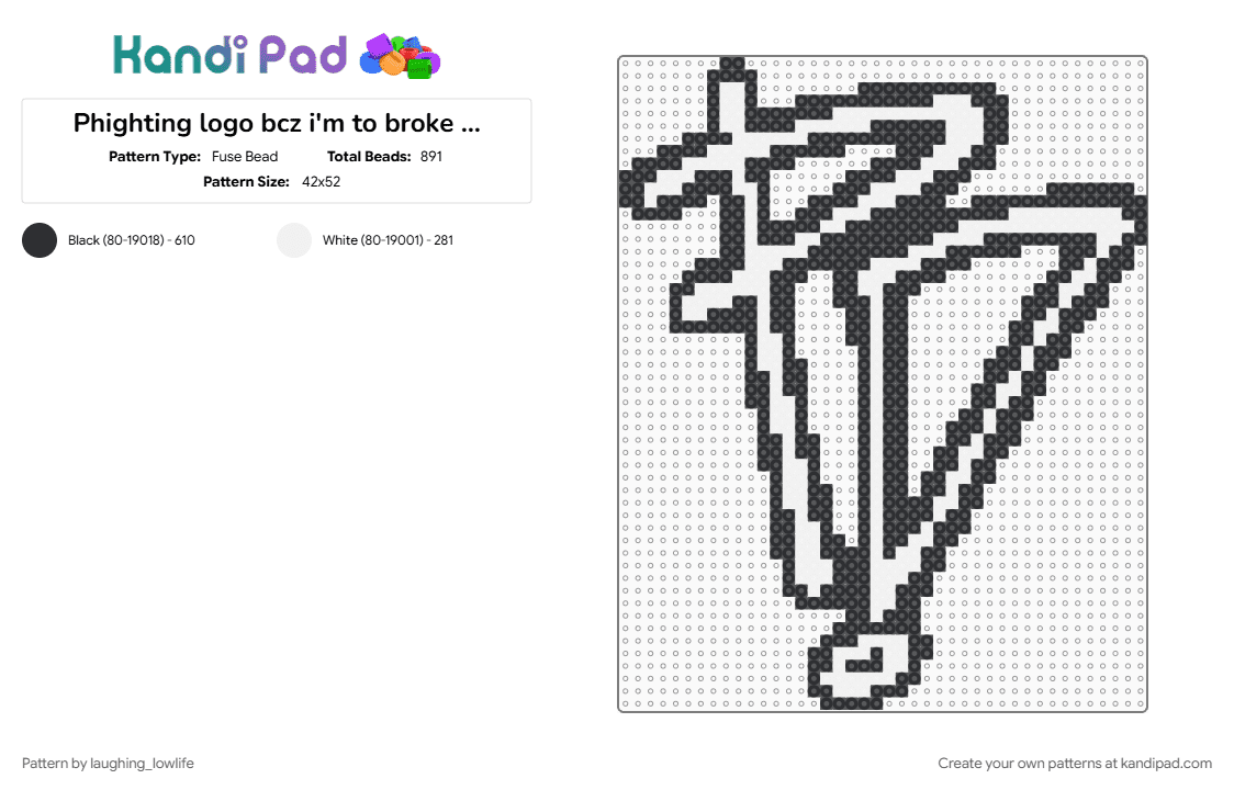 Phighting logo bcz i\'m to broke for merch :( - Fuse Bead Pattern by laughing_lowlife on Kandi Pad - black, phight, phighting, phighting roblox, phightingroblox, white