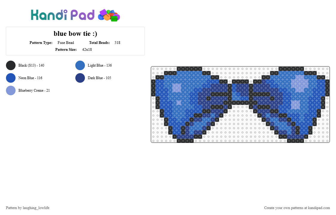 blue bow tie :) - Fuse Bead Pattern by laughing_lowlife on Kandi Pad - blue