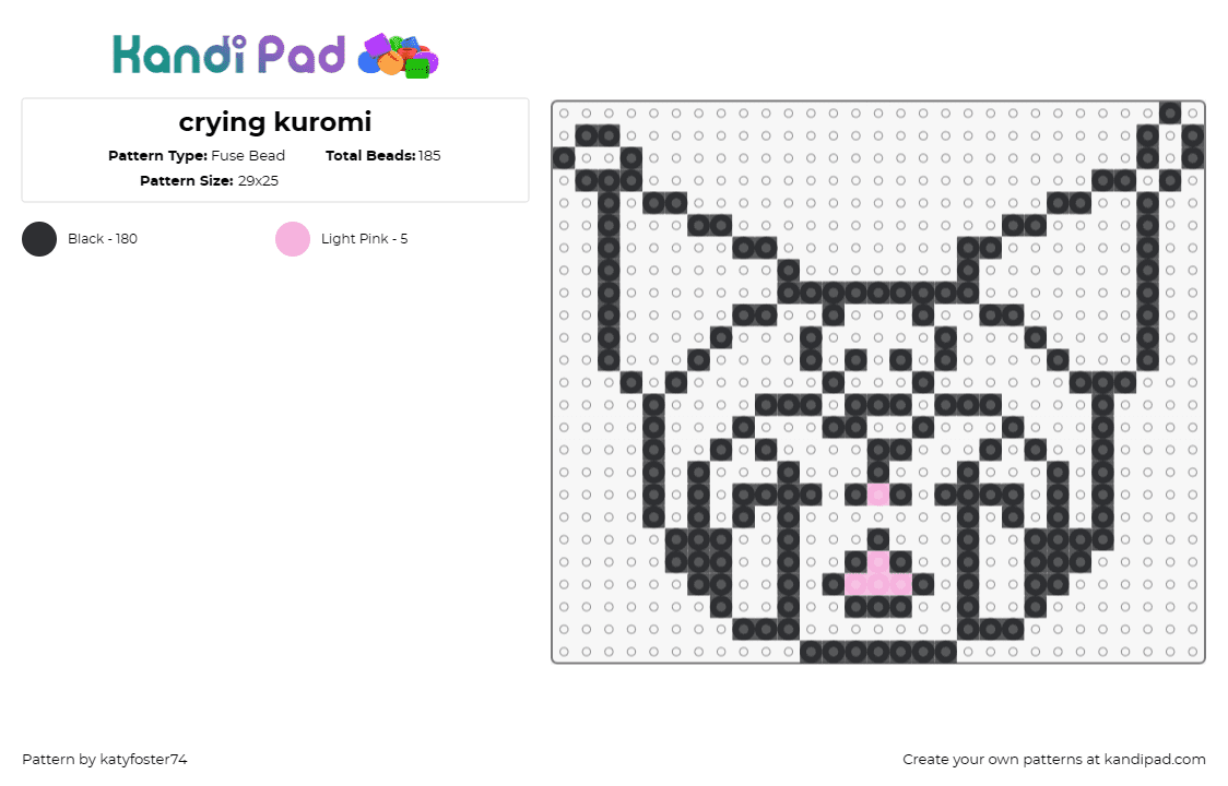 crying kuromi - Fuse Bead Pattern by katyfoster74 on Kandi Pad - kuromi,sanrio,kawaii,character,outline,black