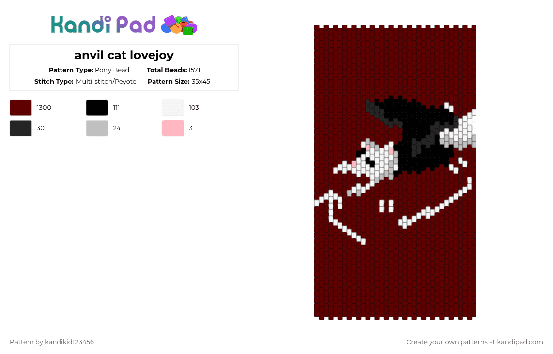 anvil cat lovejoy - Pony Bead Pattern by kandikid123456 on Kandi Pad - brown
