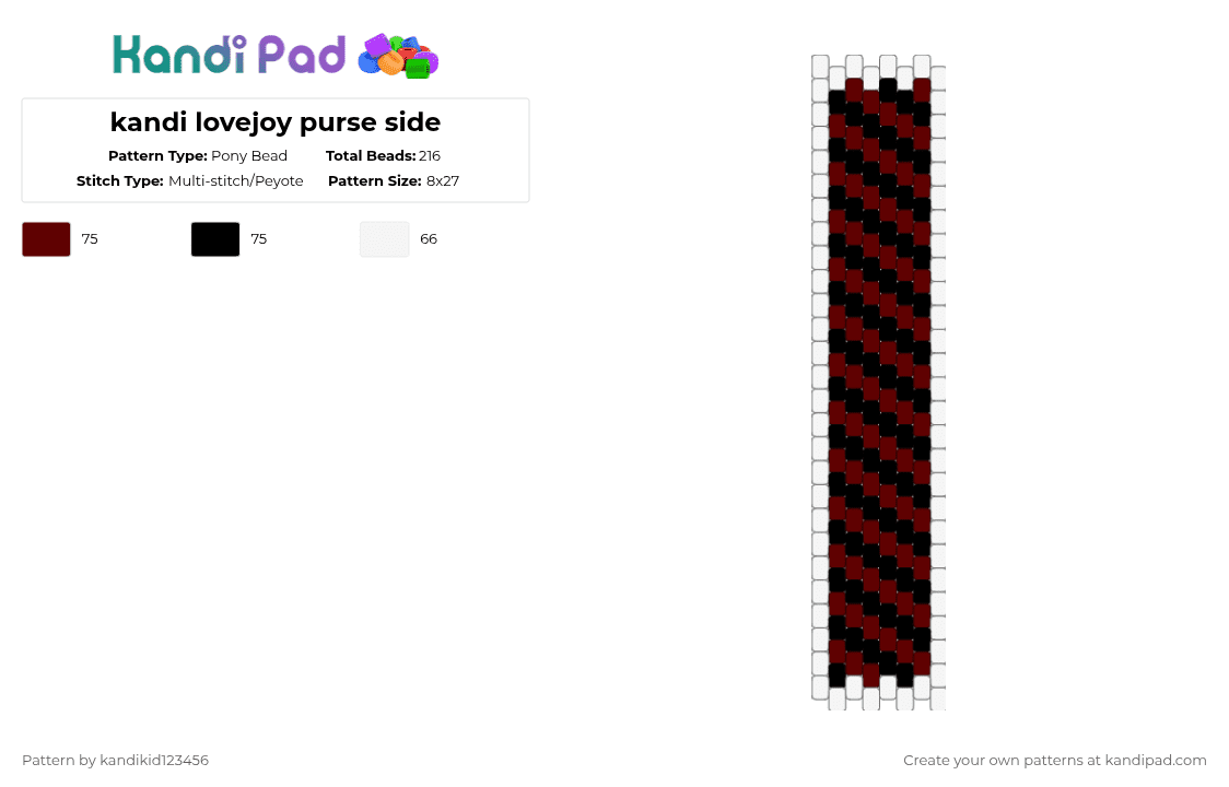 kandi lovejoy purse side - Pony Bead Pattern by kandikid123456 on Kandi Pad - white,brown