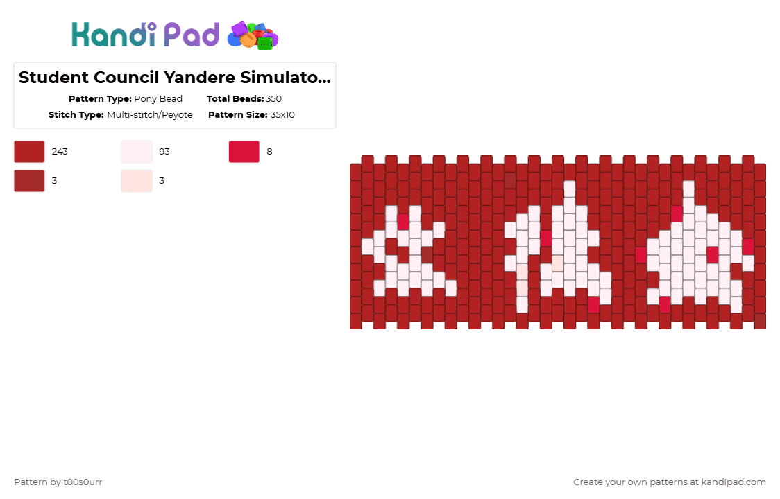 Student Council Yandere Simulator Arm Band - Pony Bead Pattern by t00s0urr on Kandi Pad - red,white,ys,yandere sim