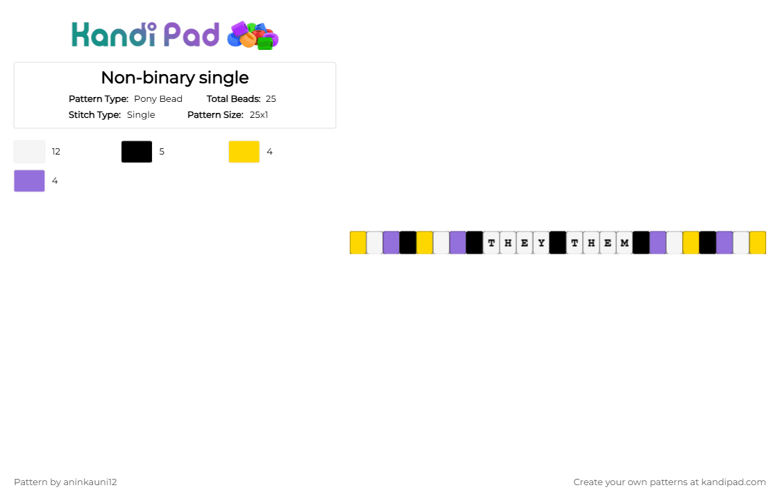 Non-binary single - Pony Bead Pattern by aninkauni12 on Kandi Pad - white,yellow,purple,pride,lgbtq,nonbinary,pronouns,theythem,lgbt,queer