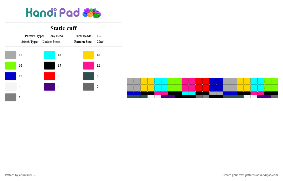 Static cuff - Pony Bead Pattern by aninkauni12 on Kandi Pad - yellow,green,colorful,tv,static,miku,vocaloid,neon