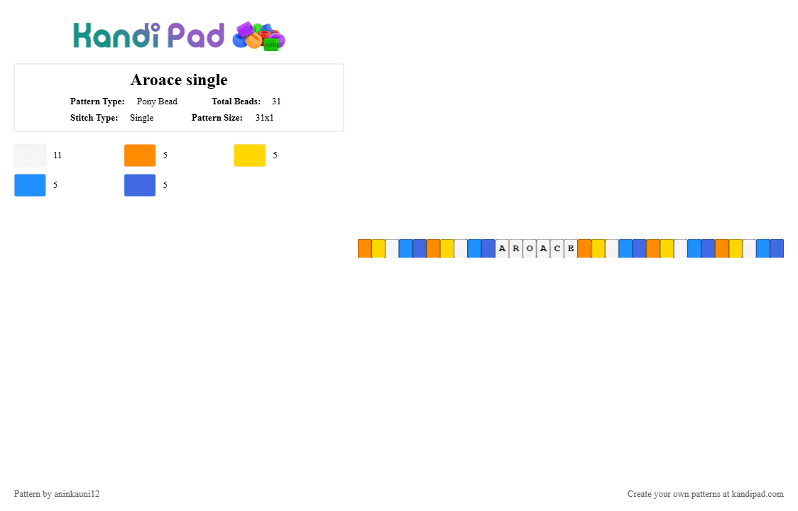 Aroace single - Pony Bead Pattern by aninkauni12 on Kandi Pad - orange,yellow,light blue,blue,aroace,pride,aro,ace,flag