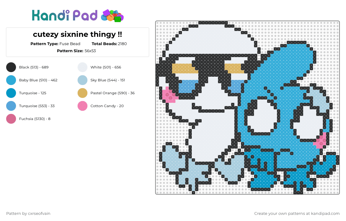 cutezy sixnine thingy !! - Fuse Bead Pattern by cxrseofvain on Kandi Pad - light blue,osc,xfohv,six,nine,ship