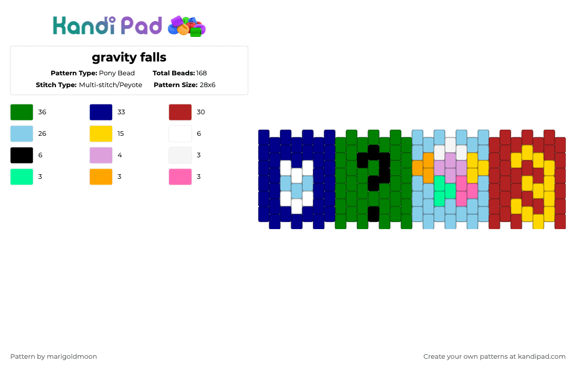 gravity falls - Pony Bead Pattern by marigoldmoon on Kandi Pad - purple,light blue,green,red