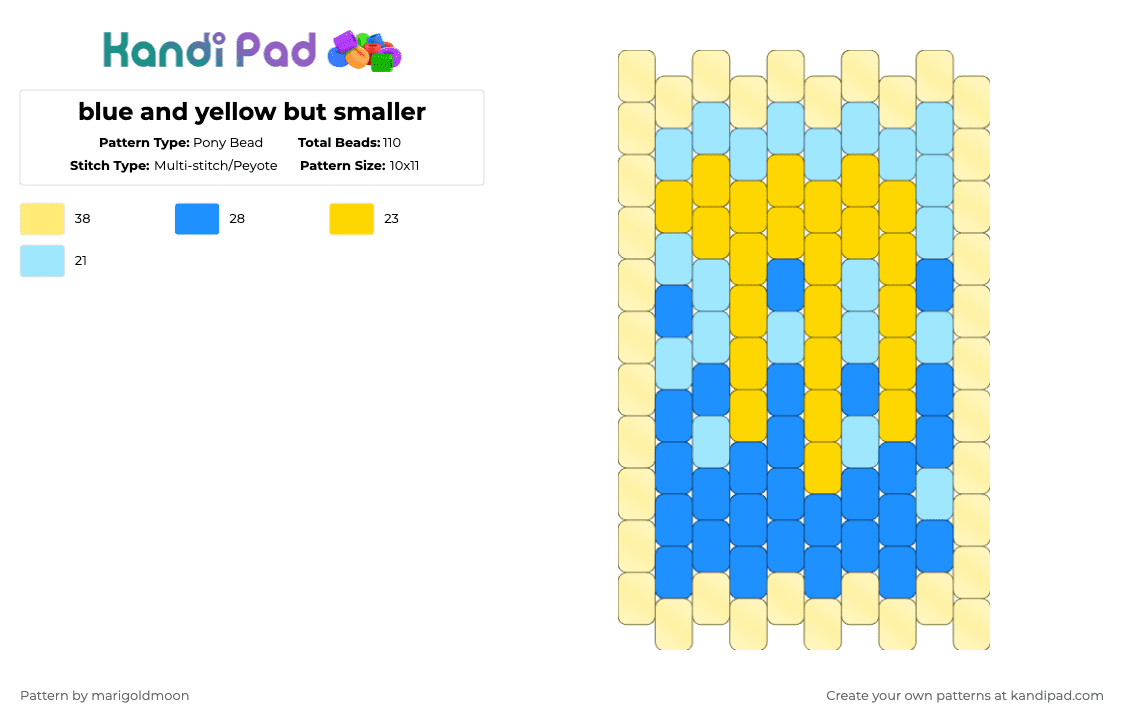 blue and yellow but smaller - Pony Bead Pattern by marigoldmoon on Kandi Pad - yellow,light blue