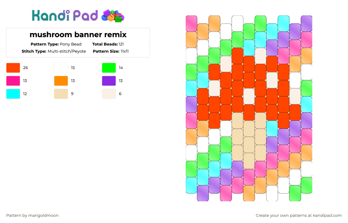 mushroom banner remix - Pony Bead Pattern by marigoldmoon on Kandi Pad - colorful, orange, purple, red