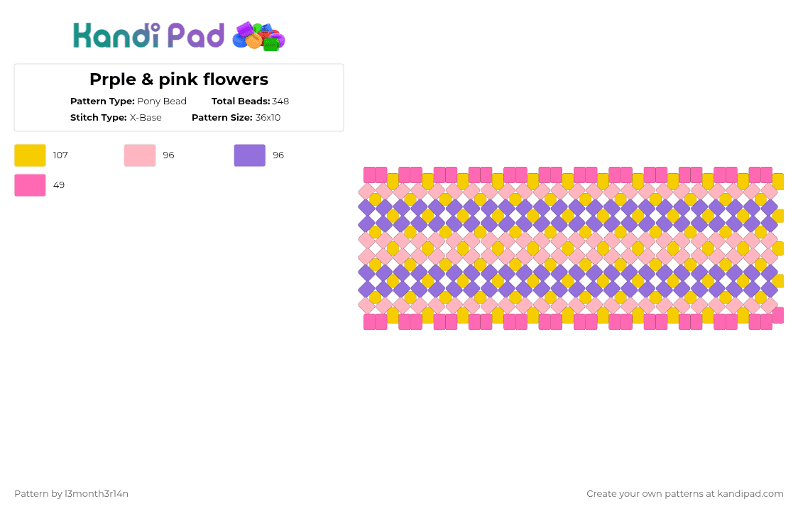 Prple & pink flowers - Pony Bead Pattern by l3month3r14n on Kandi Pad - pink