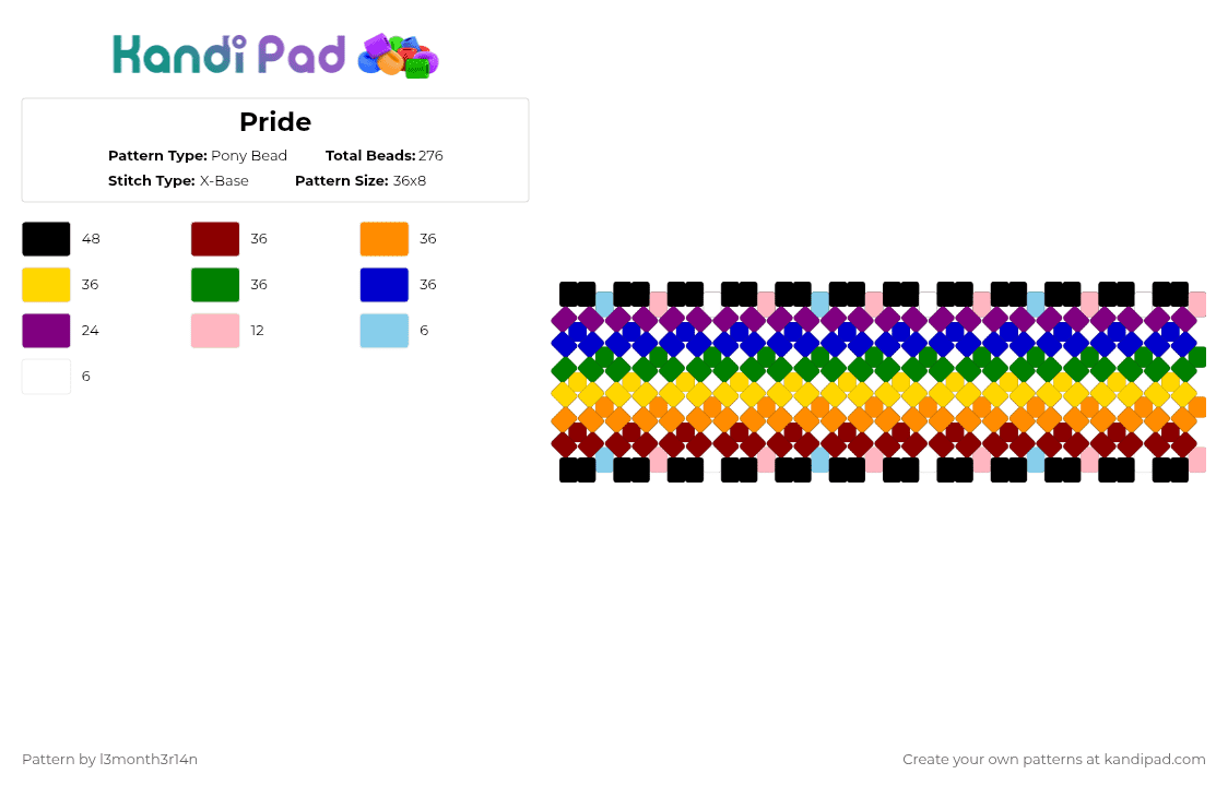 Pride - Pony Bead Pattern by l3month3r14n on Kandi Pad - colorful, purple, red, yellow