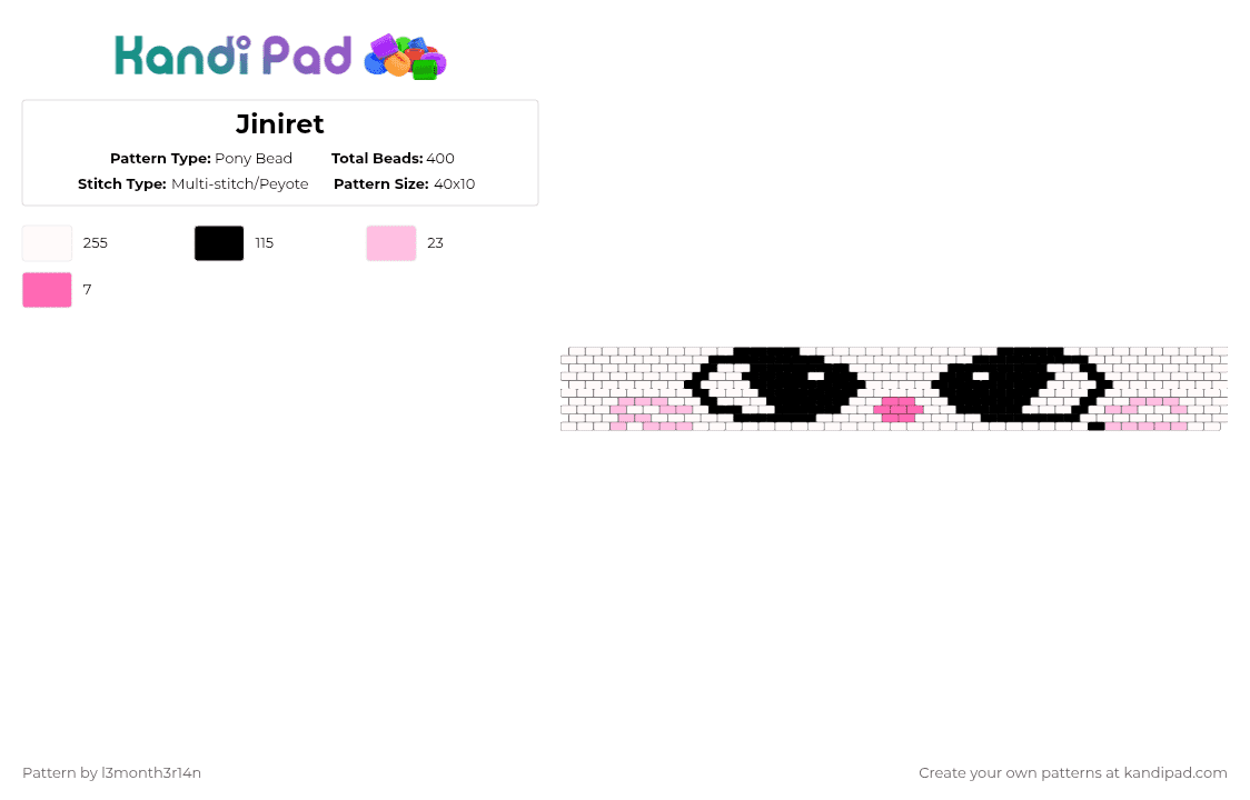 Jiniret - Pony Bead Pattern by l3month3r14n on Kandi Pad - white