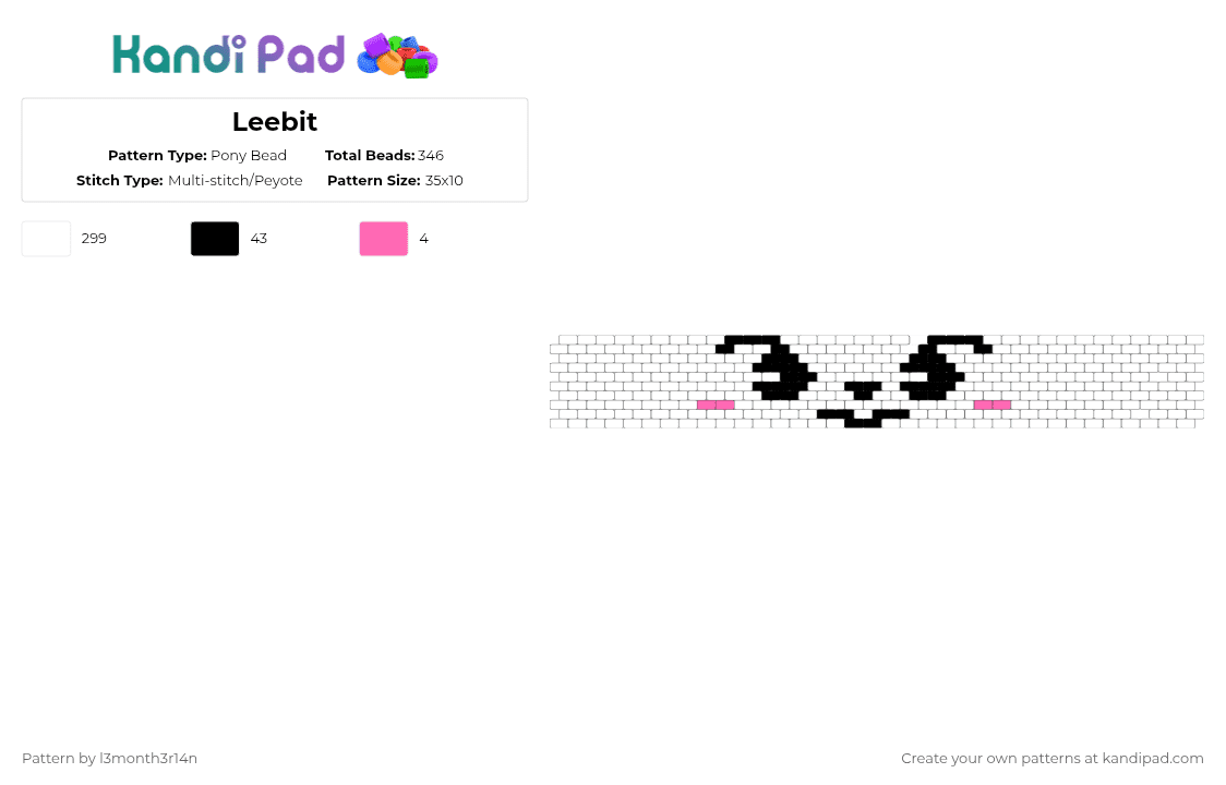 Leebit - Pony Bead Pattern by l3month3r14n on Kandi Pad - white,skz,leebit,lee know