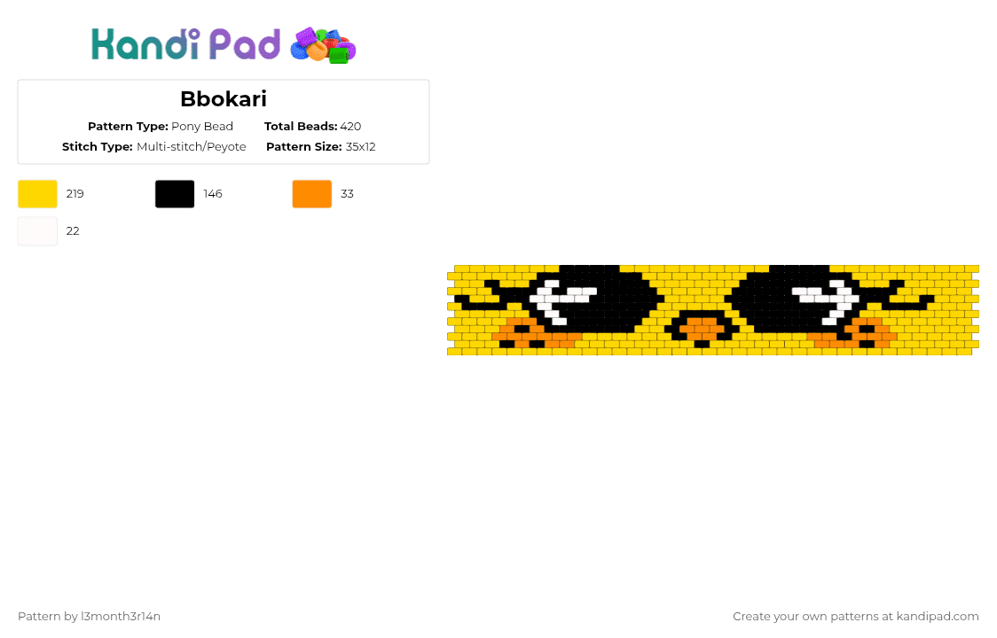 Bbokari - Pony Bead Pattern by l3month3r14n on Kandi Pad - yellow