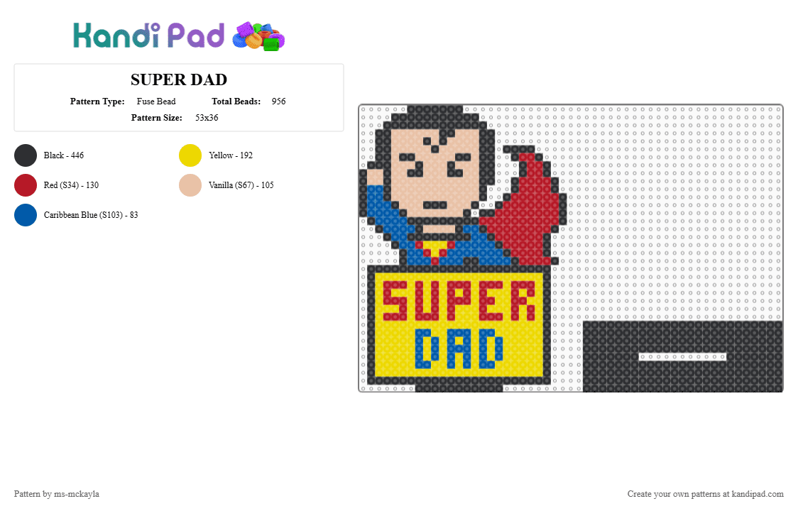 SUPER DAD - Fuse Bead Pattern by ms-mckayla on Kandi Pad - red,yellow