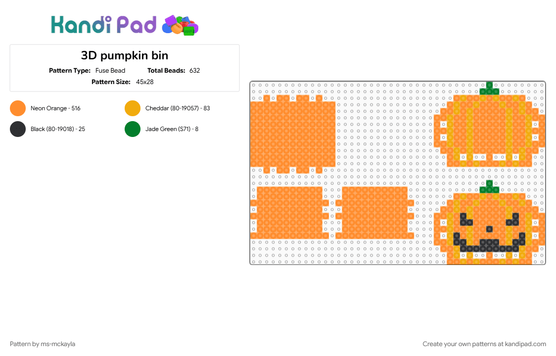3D pumpkin bin - Fuse Bead Pattern by ms-mckayla on Kandi Pad - orange