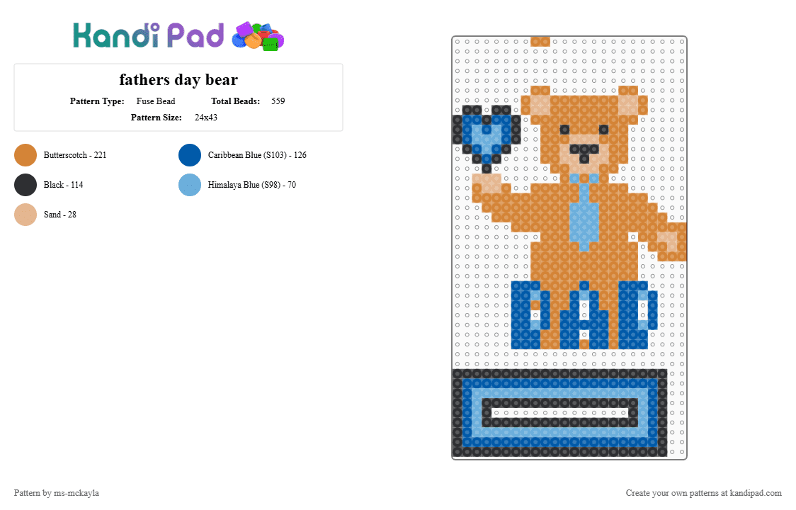 fathers day bear - Fuse Bead Pattern by ms-mckayla on Kandi Pad - orange,blue