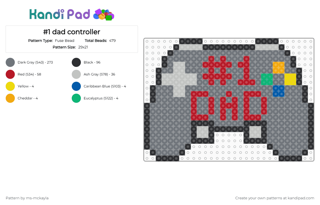 #1 dad controller - Fuse Bead Pattern by ms-mckayla on Kandi Pad - gray, red