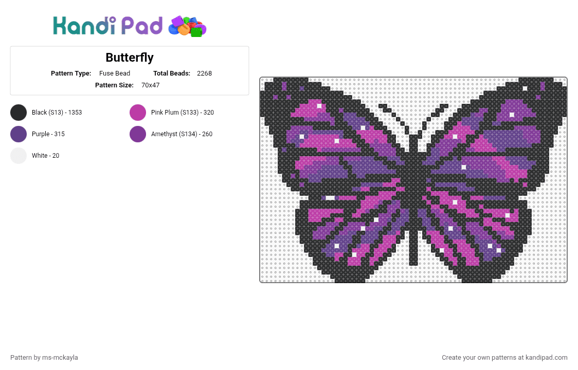 Butterfly - Fuse Bead Pattern by ms-mckayla on Kandi Pad - black,pink,purple