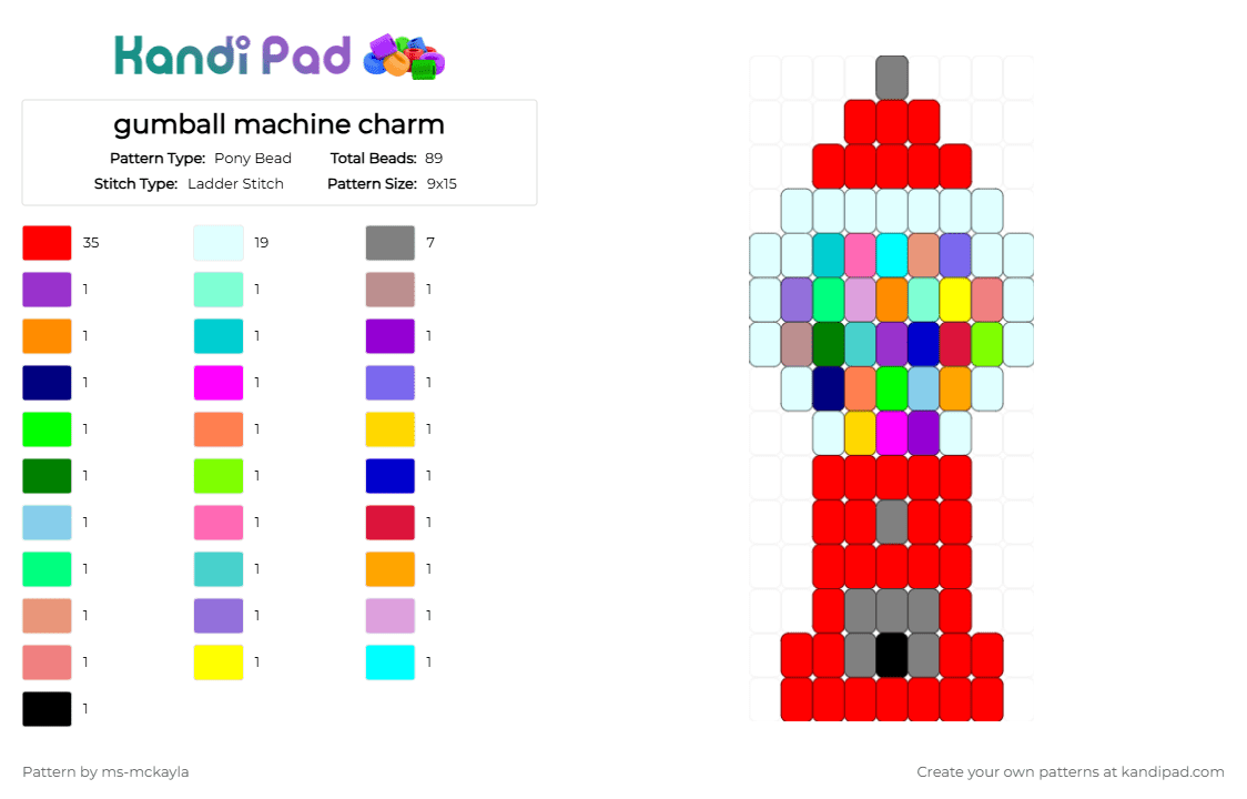 gumball machine charm - Pony Bead Pattern by ms-mckayla on Kandi Pad - red,gray