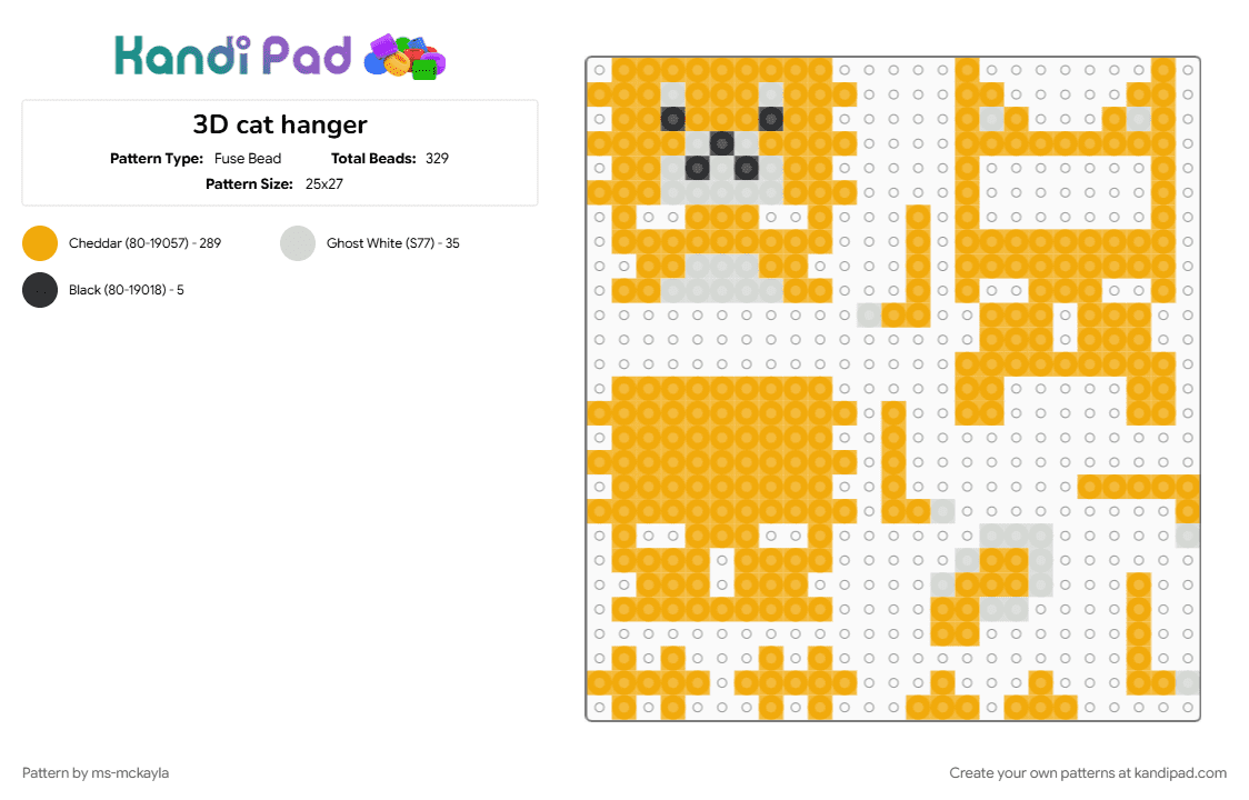 3D cat hanger - Fuse Bead Pattern by ms-mckayla on Kandi Pad - orange