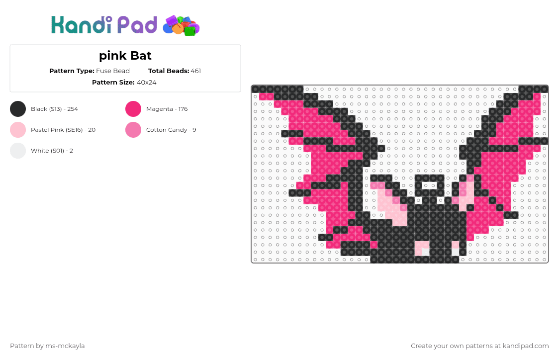 pink Bat - Fuse Bead Pattern by ms-mckayla on Kandi Pad - pink