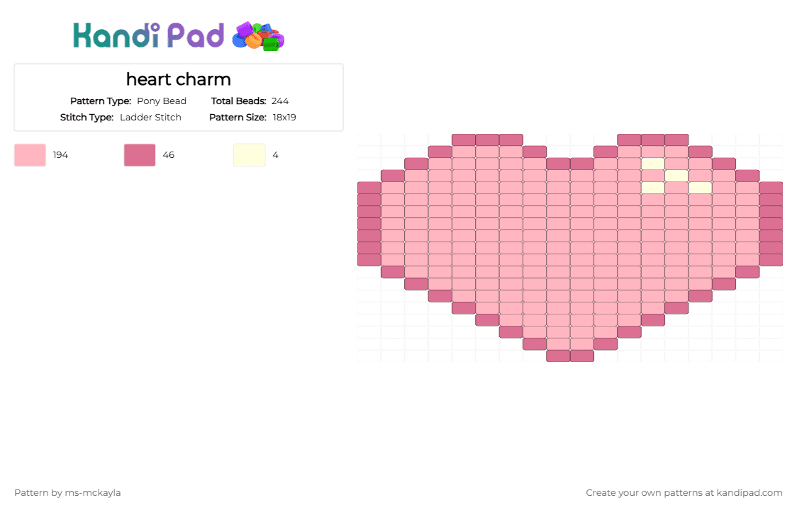 heart charm - Pony Bead Pattern by ms-mckayla on Kandi Pad - pink