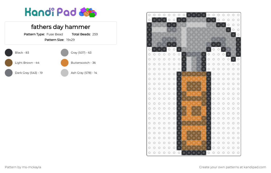 fathers day hammer - Fuse Bead Pattern by ms-mckayla on Kandi Pad - tan,gray