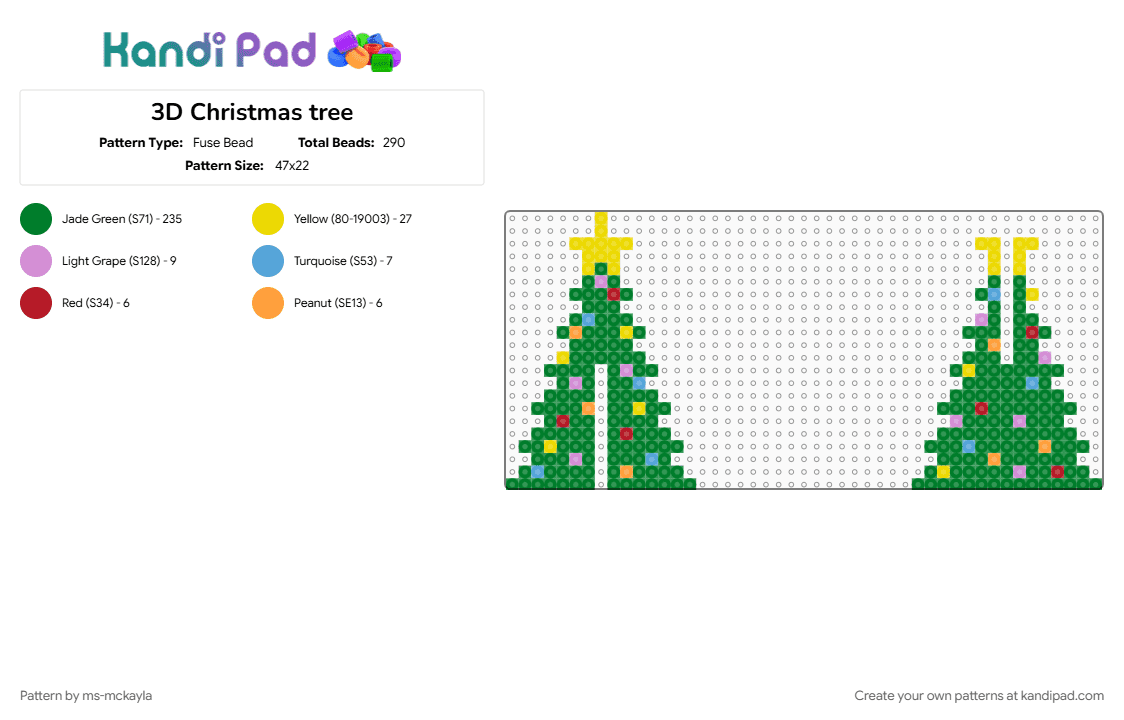 3D Christmas tree - Fuse Bead Pattern by ms-mckayla on Kandi Pad - green