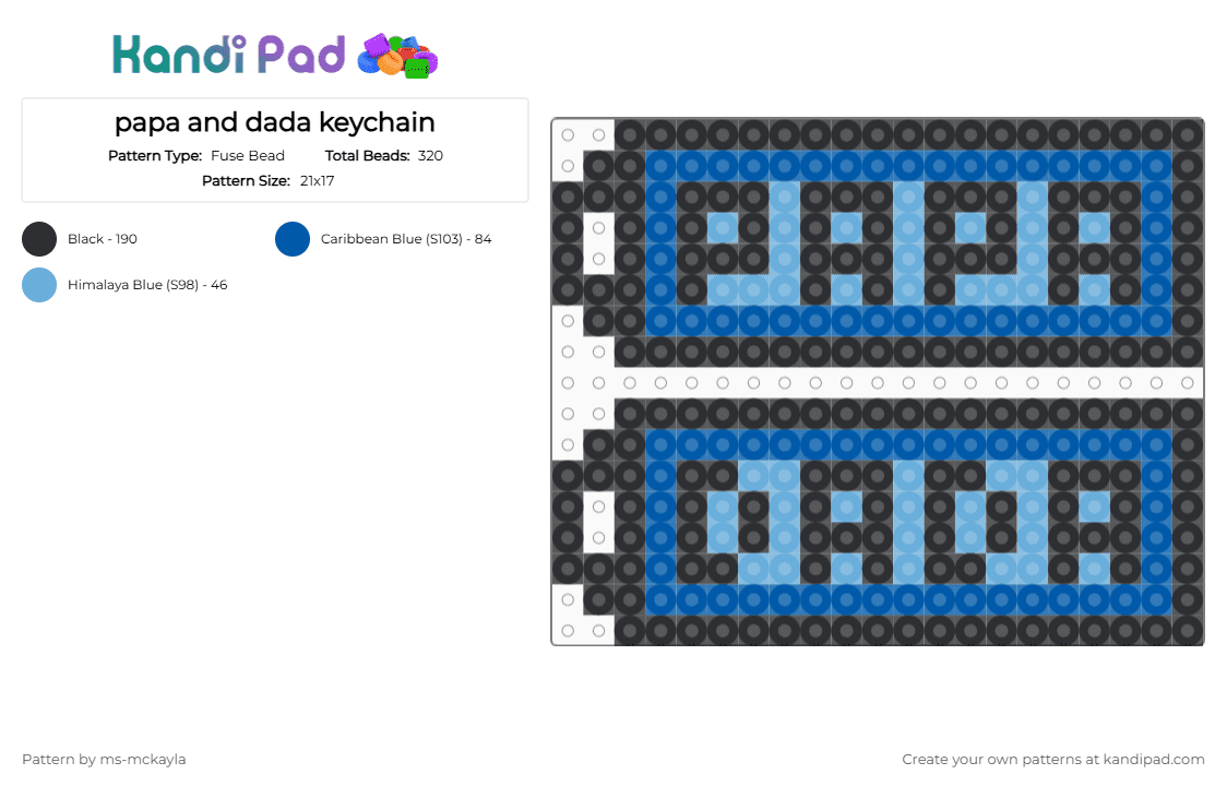 papa and dada keychain - Fuse Bead Pattern by ms-mckayla on Kandi Pad - blue,light blue