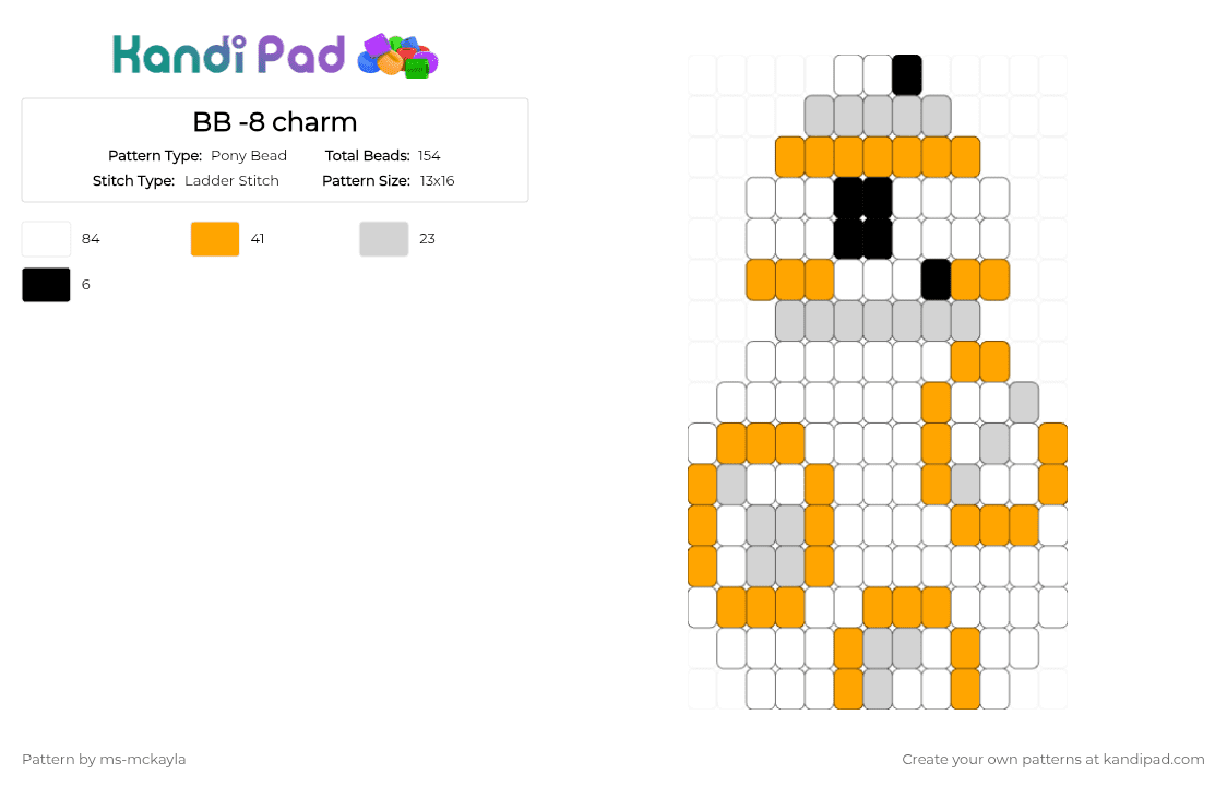 BB -8 charm - Pony Bead Pattern by ms-mckayla on Kandi Pad - white,orange