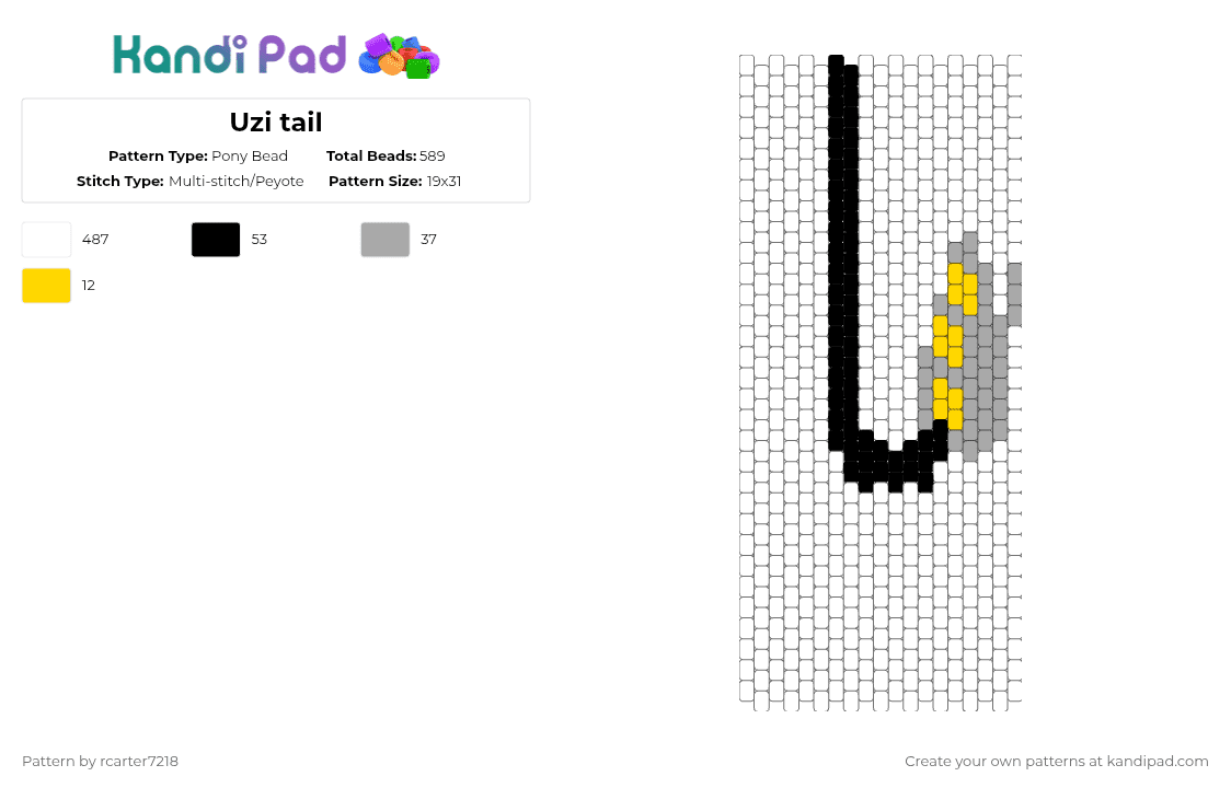Uzi tail - Pony Bead Pattern by rcarter7218 on Kandi Pad - white,beige