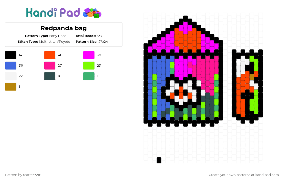 Redpanda bag - Pony Bead Pattern by rcarter7218 on Kandi Pad - green,pink,red,blue