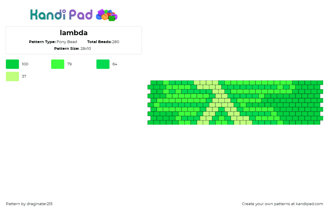 lambda - Pony Bead Pattern by draginater215 on Kandi Pad - lambda,greek,alphabet,cuff,math,science,symbol,green