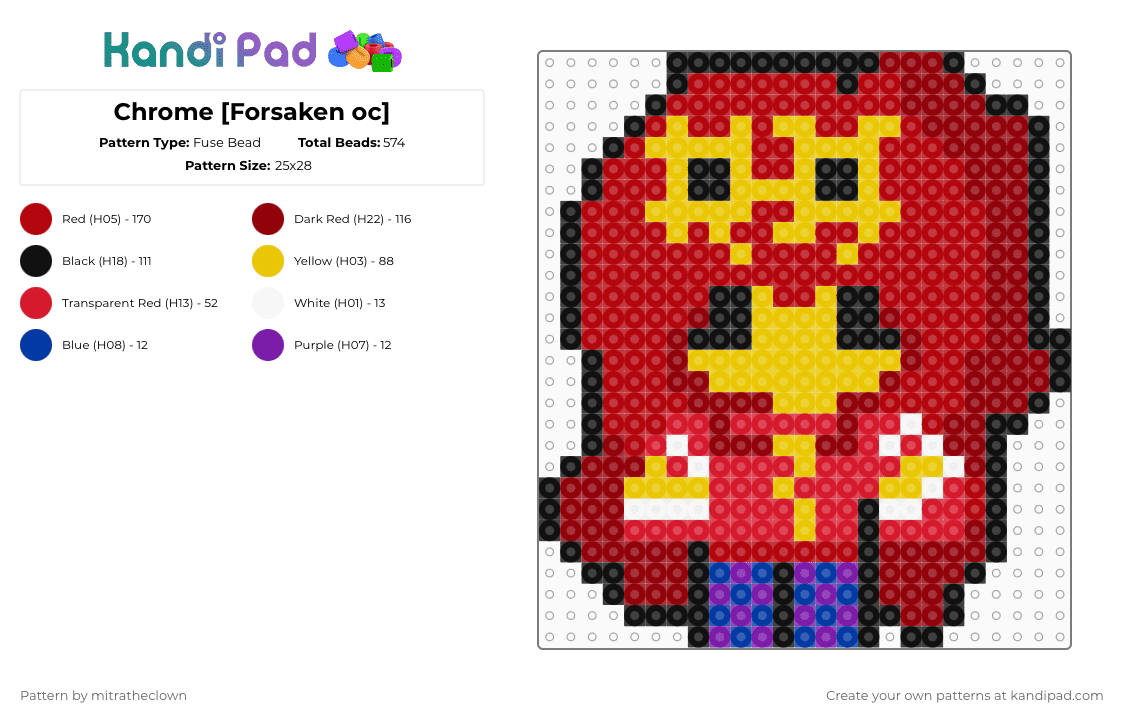 Chrome [Forsaken oc] - Fuse Bead Pattern by mitratheclown on Kandi Pad - red