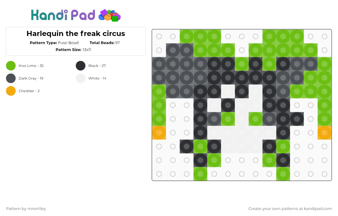 Harlequin the freak circus - Fuse Bead Pattern by mrsm1ley on Kandi Pad - gray,green,thefreakcircus,harlequintfc