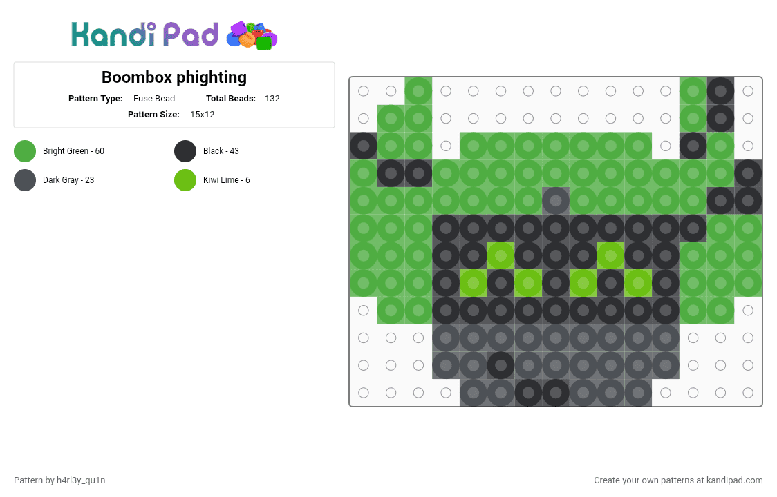 Boombox phighting - Fuse Bead Pattern by h4rley_qu1n on Kandi Pad - green
